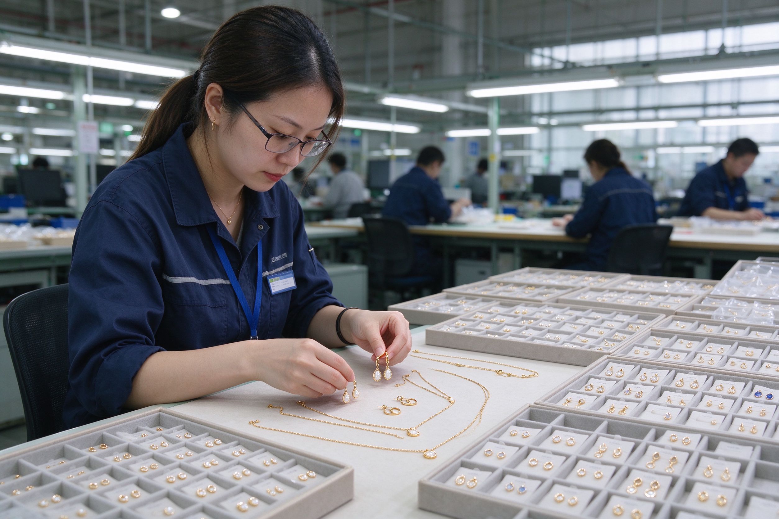 Quality control inspector checking jewelry plating